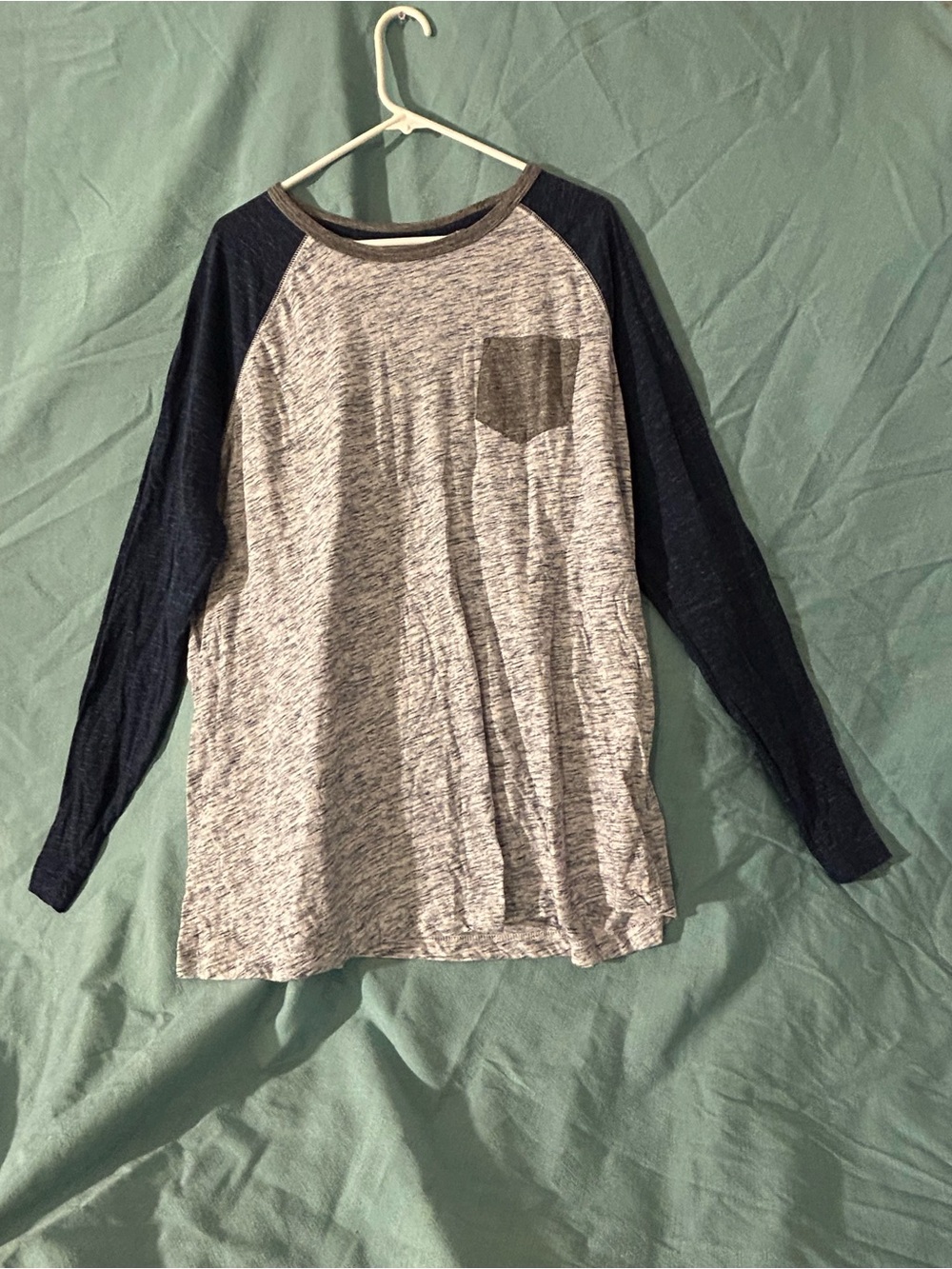 George Gray Heather and Navy Long Sleeve Raglan Tee with Pocket